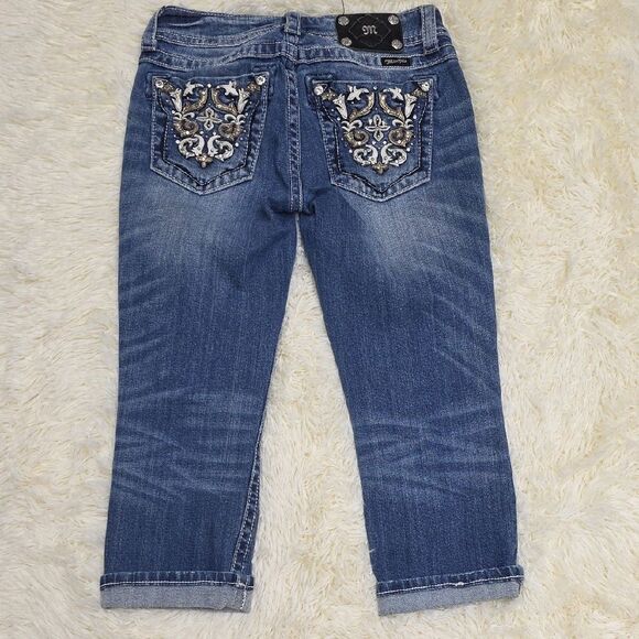 Miss Me Blue Cropped Jeans with Embellished Pockets - Picture 1 of 8